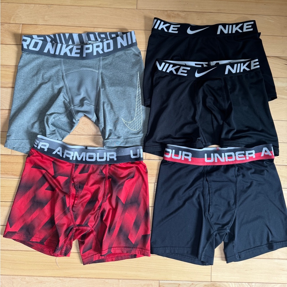 Nike & Under Armour Youth Medium Athletic Performance Boxer Briefs - 5 pairs